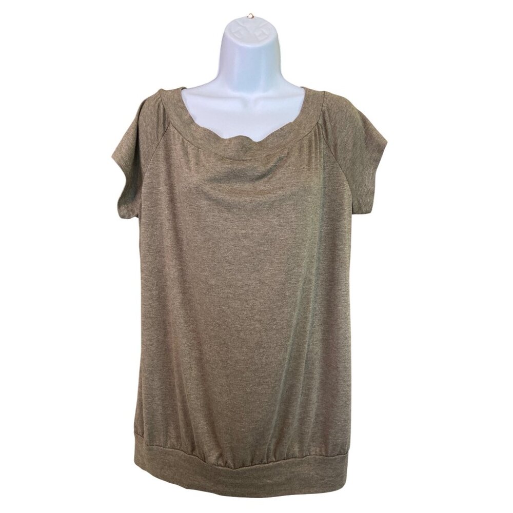 Halife Womens Tunic Top XL Brown Banded Hem Short Sleeve Lightweight Casual Y2K